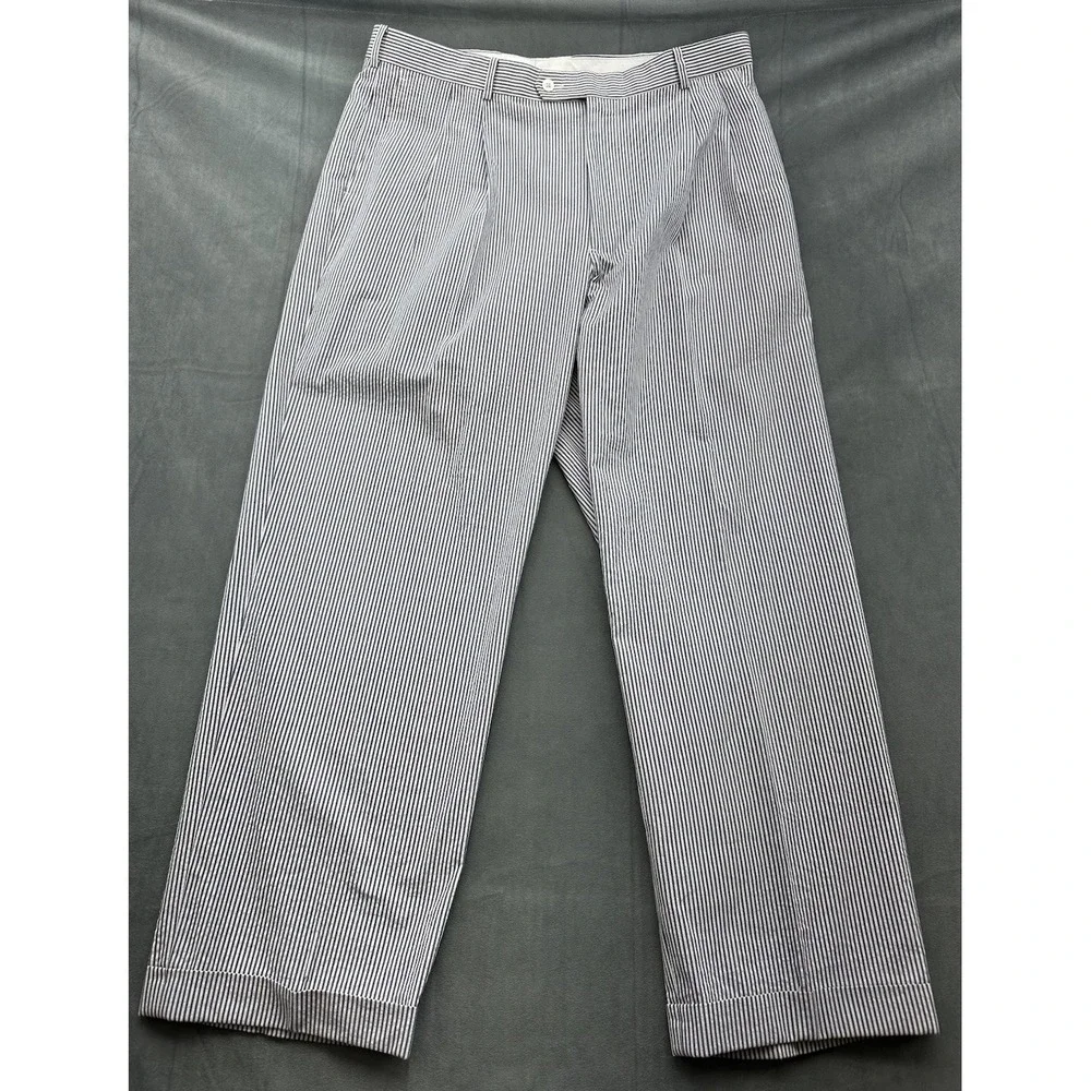 Brooks Brothers Seersucker Pants Men's‎ 37x31 Blue Pleated Cuffed Cotton Preppy